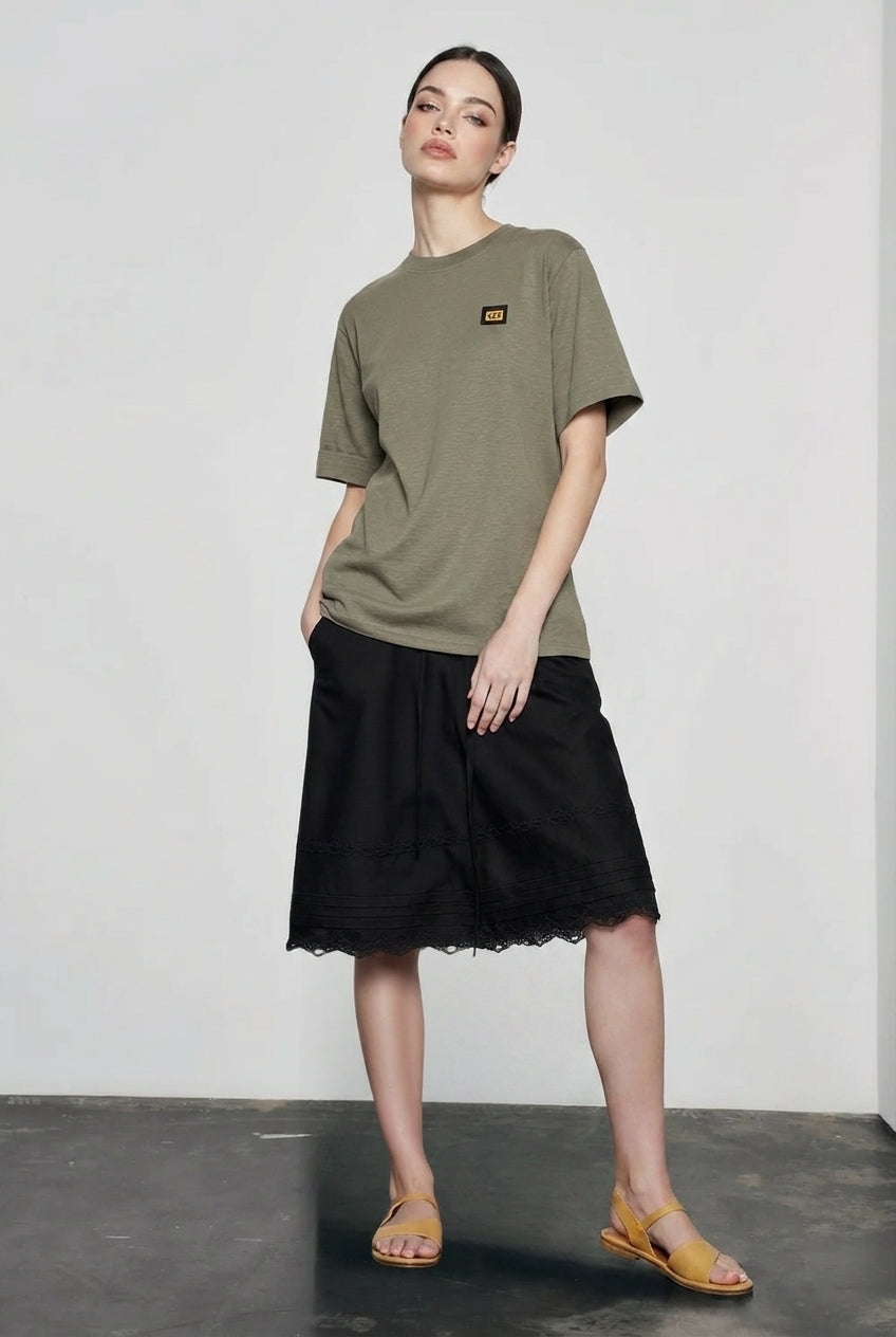 Lace Trim Acetate Midi Vacation Skirt