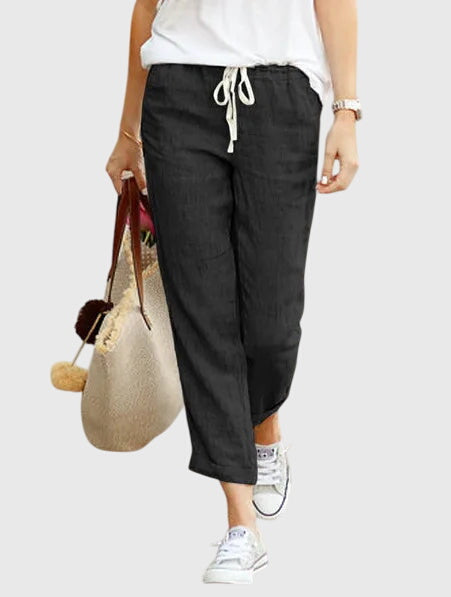Drawstring High Waist Straight Leg Cropped Pants