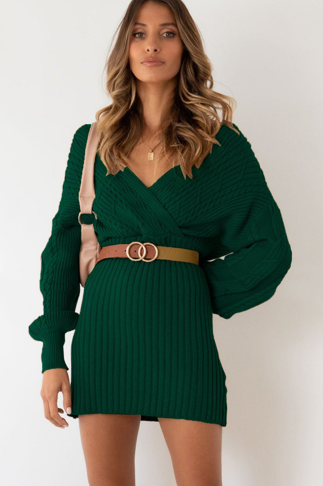 Knit Cable V Neck Bodycon Midi Dress