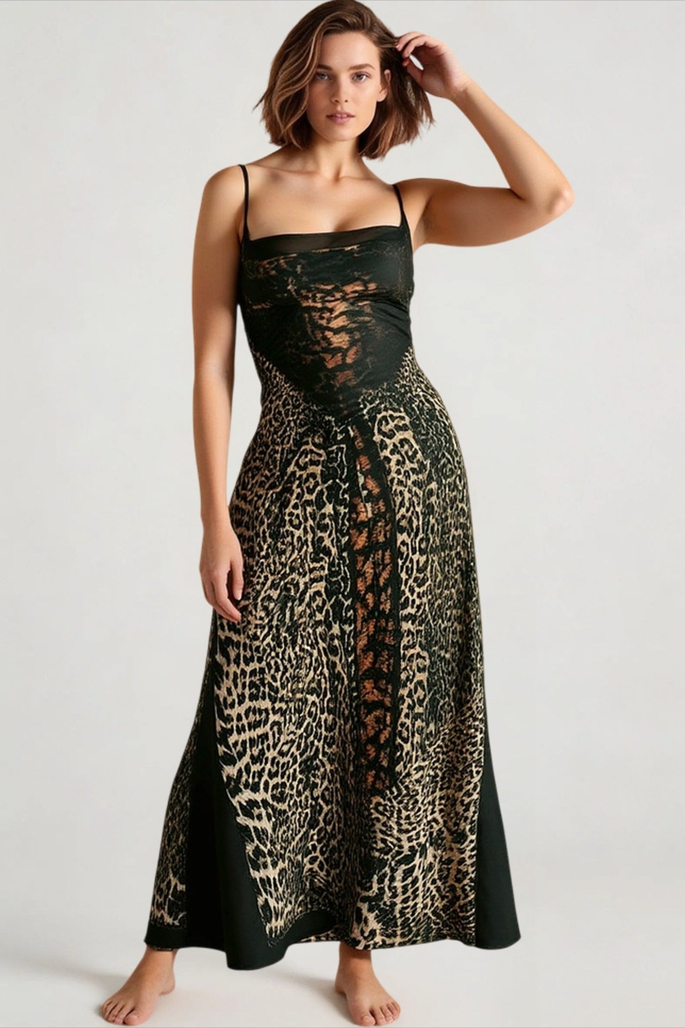 Mesh Patchwork Backless Midi Dress