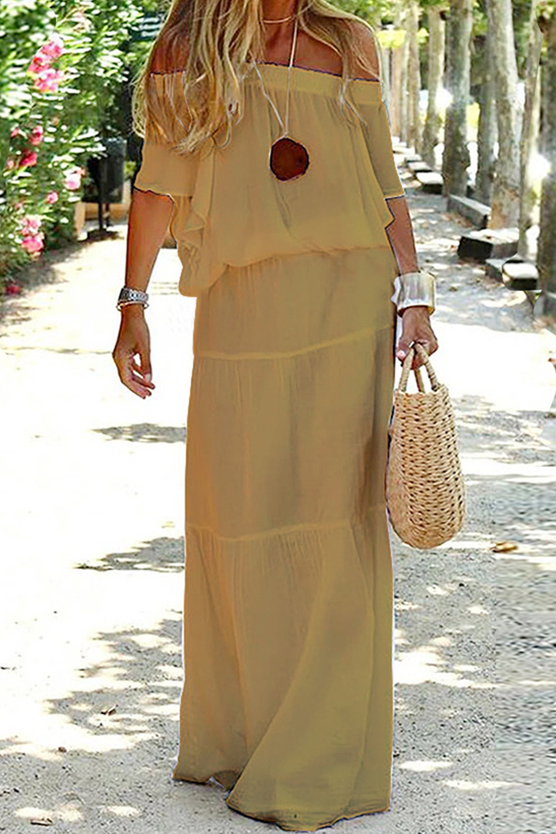 Off Shoulder Ruffle Flounce Tiered Maxi Dress