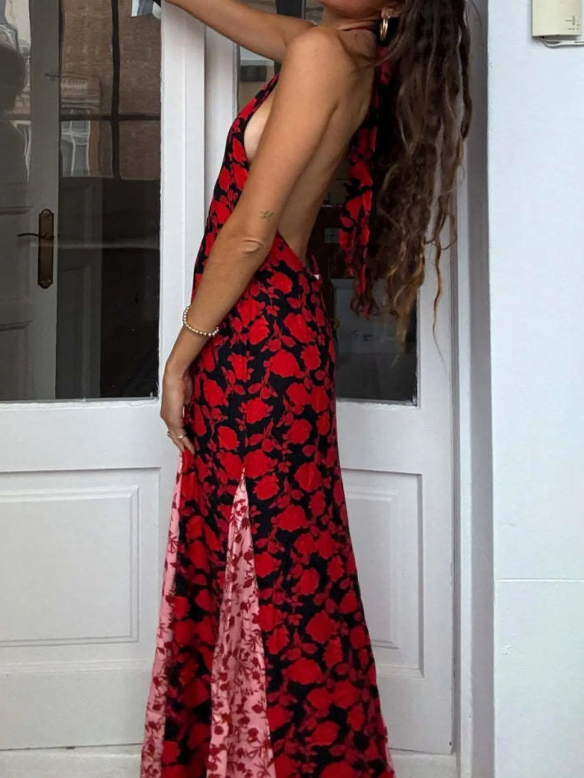 Polka Dot Deep V-Neck Halter Neck Backless Maxi Dress 13