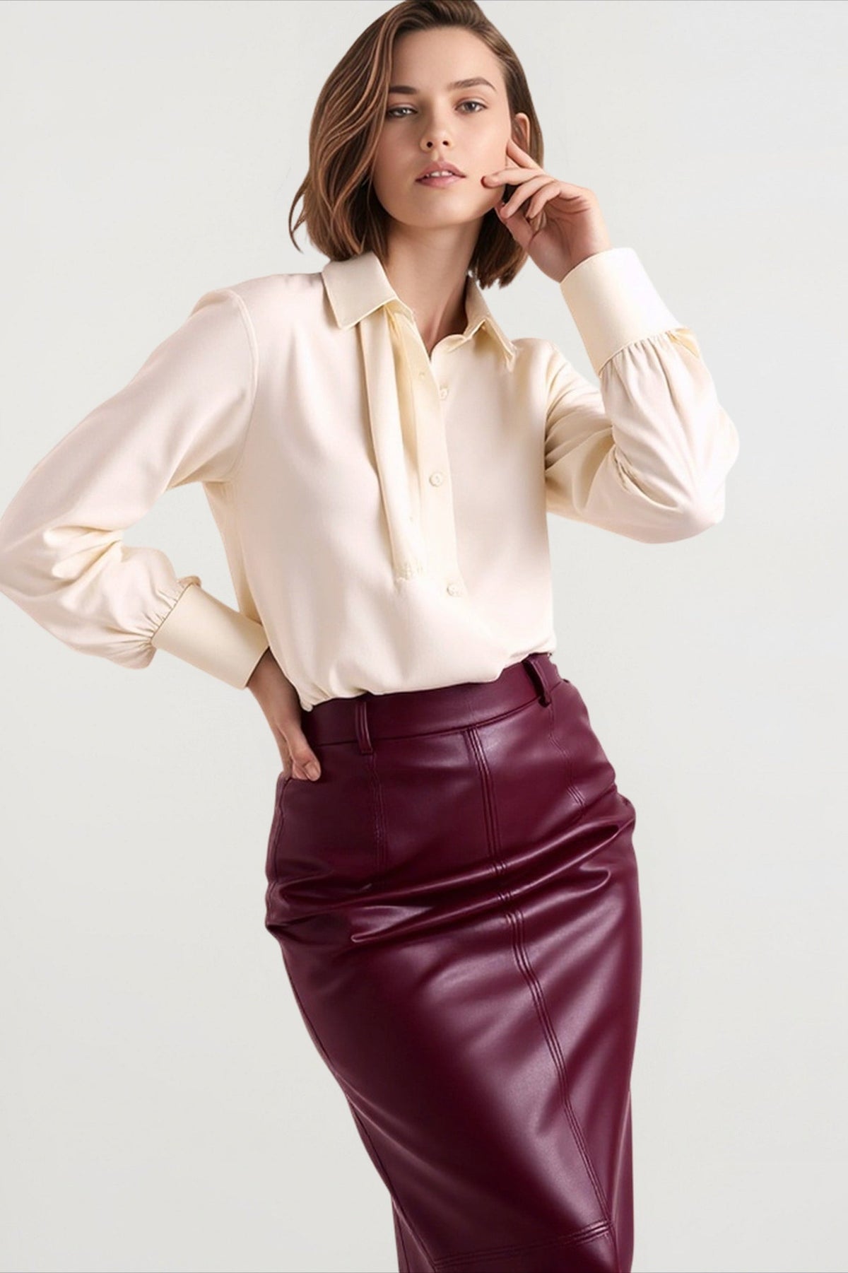 High Waist Faux Leather Panel Seam Bodycon Pencil Skirt
