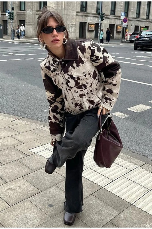 Casual Cow Print Street Jacket