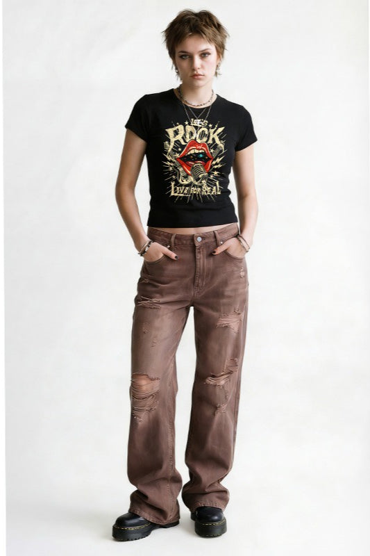 Vintage Rock Graphic Cropped T-Shirt