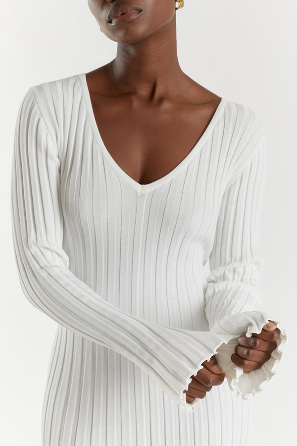 Timeless Sasha Knitted Midi Dress with V Neck and Sleeves Evening Wear Edit