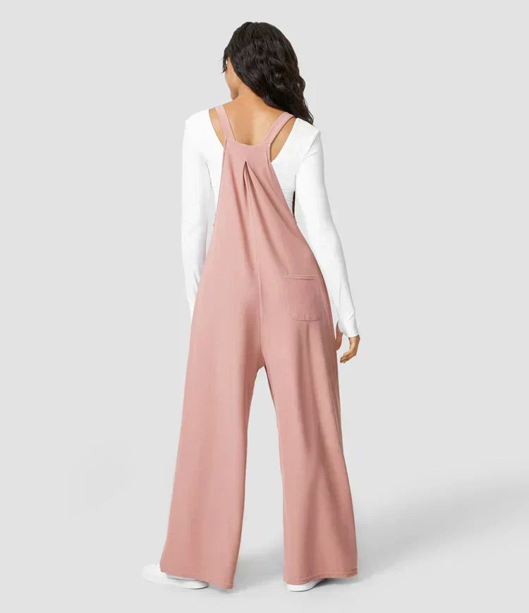 Adjustable Strap Bib Pocket Wide Leg Overall Jumpsuit