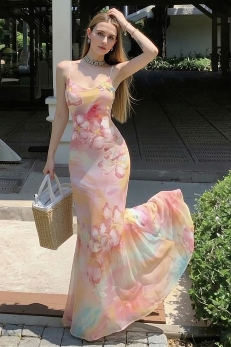 Vibrant Floral Slim Fit Mermaid Slip Dress