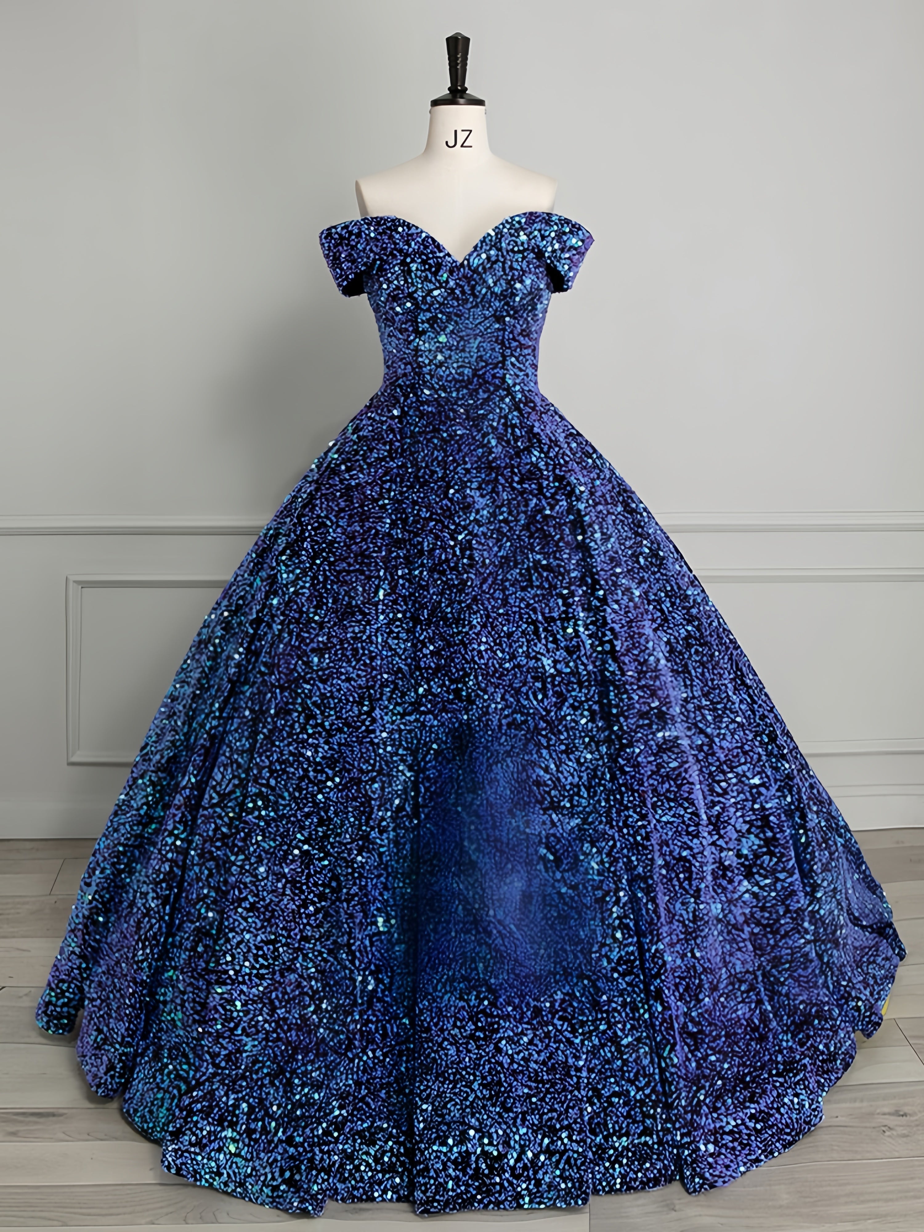 Off Shoulder Sweetheart Sequin Tulle Full Skirt Ball Gown