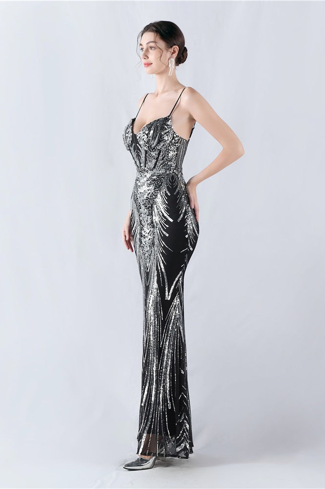 Sequin Spaghetti Strap Sweetheart Mermaid Formal Gown
