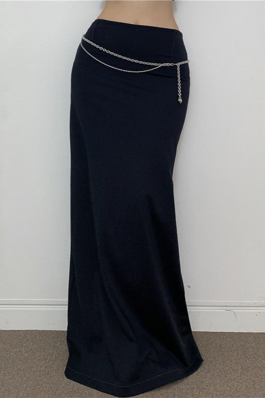 Low Rise Fold Over Ruched Waist Column Maxi Skirt 6