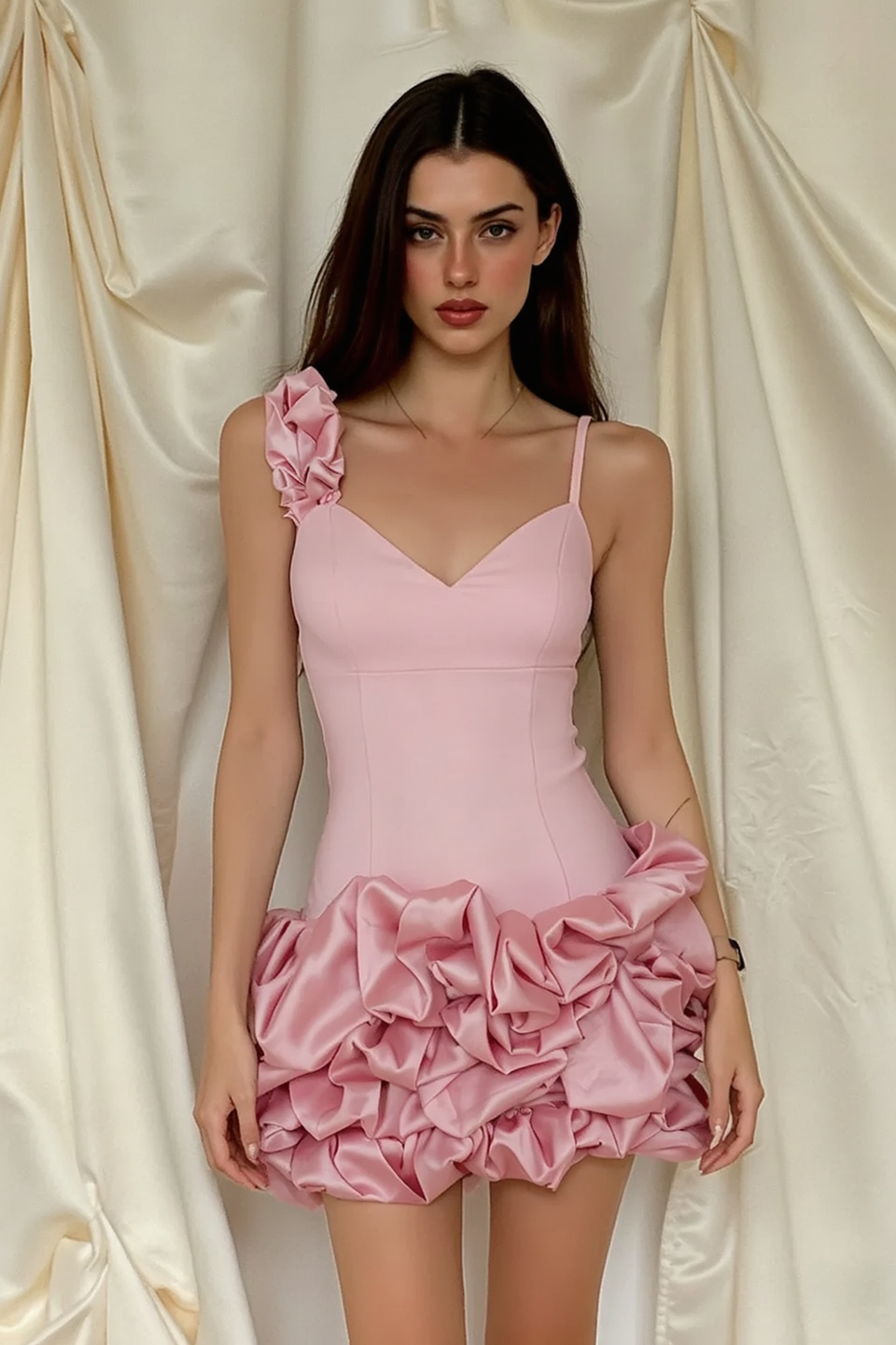 3D Ruffle Tutu Contrast V Neck Mini Slip Dress