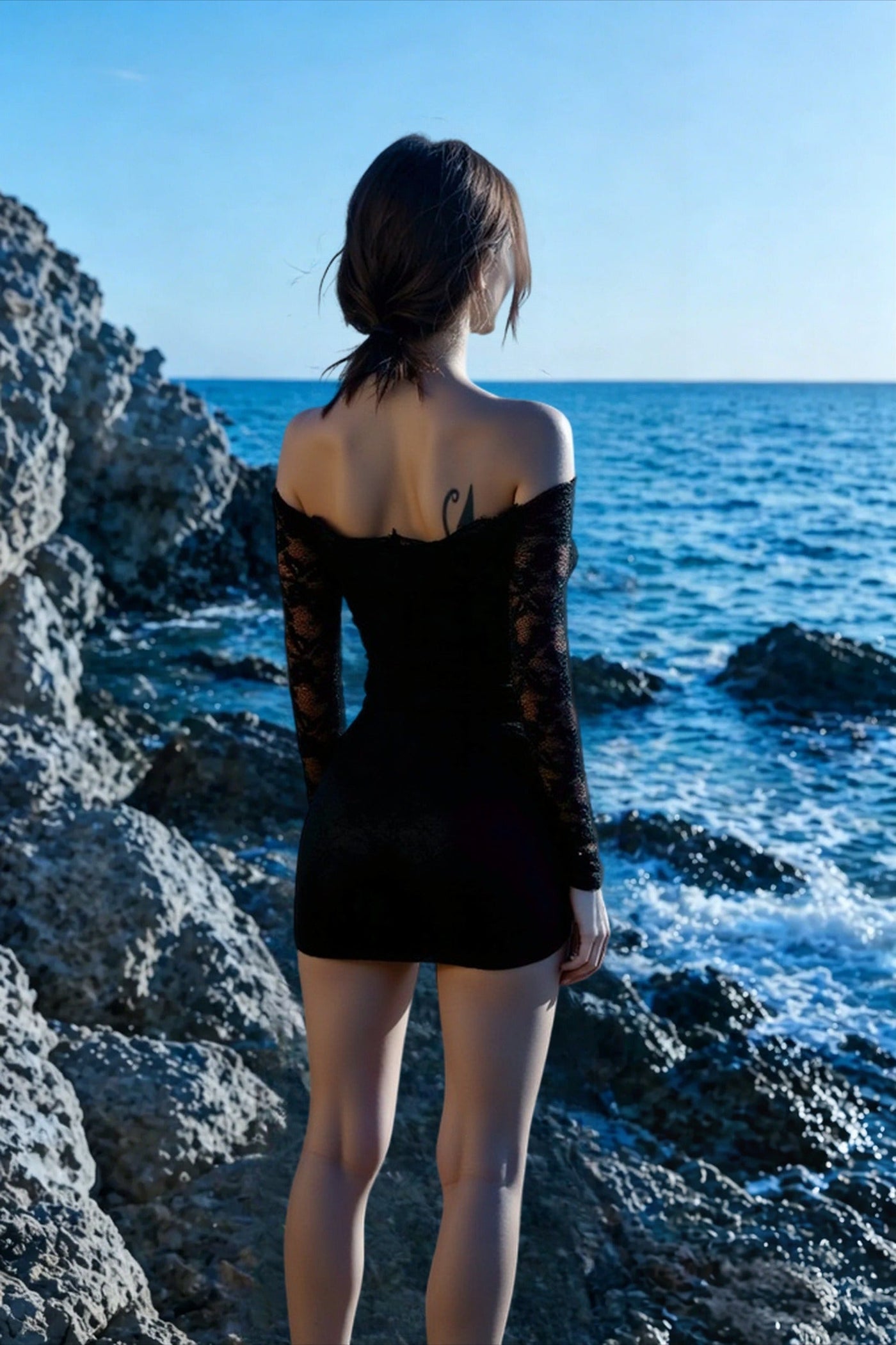 Off Shoulder Long Sleeve Slim Lace Dress