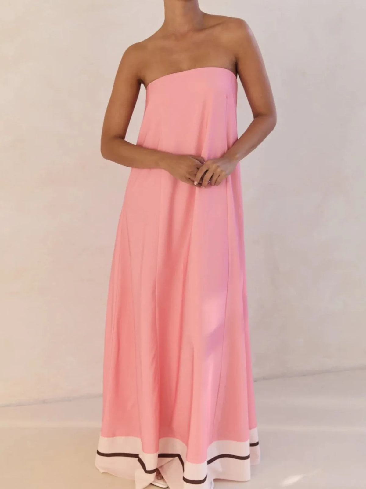 Abstract Striped Print Strapless Flowy Maxi Dress 29