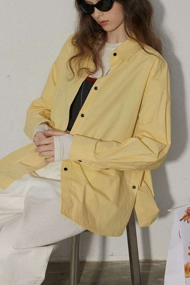 Collared Long Sleeve Contrast Button Oversized Longline Shirt 6