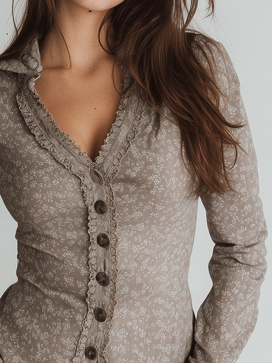 French Romantic Retro Button-Down Floral Shirt