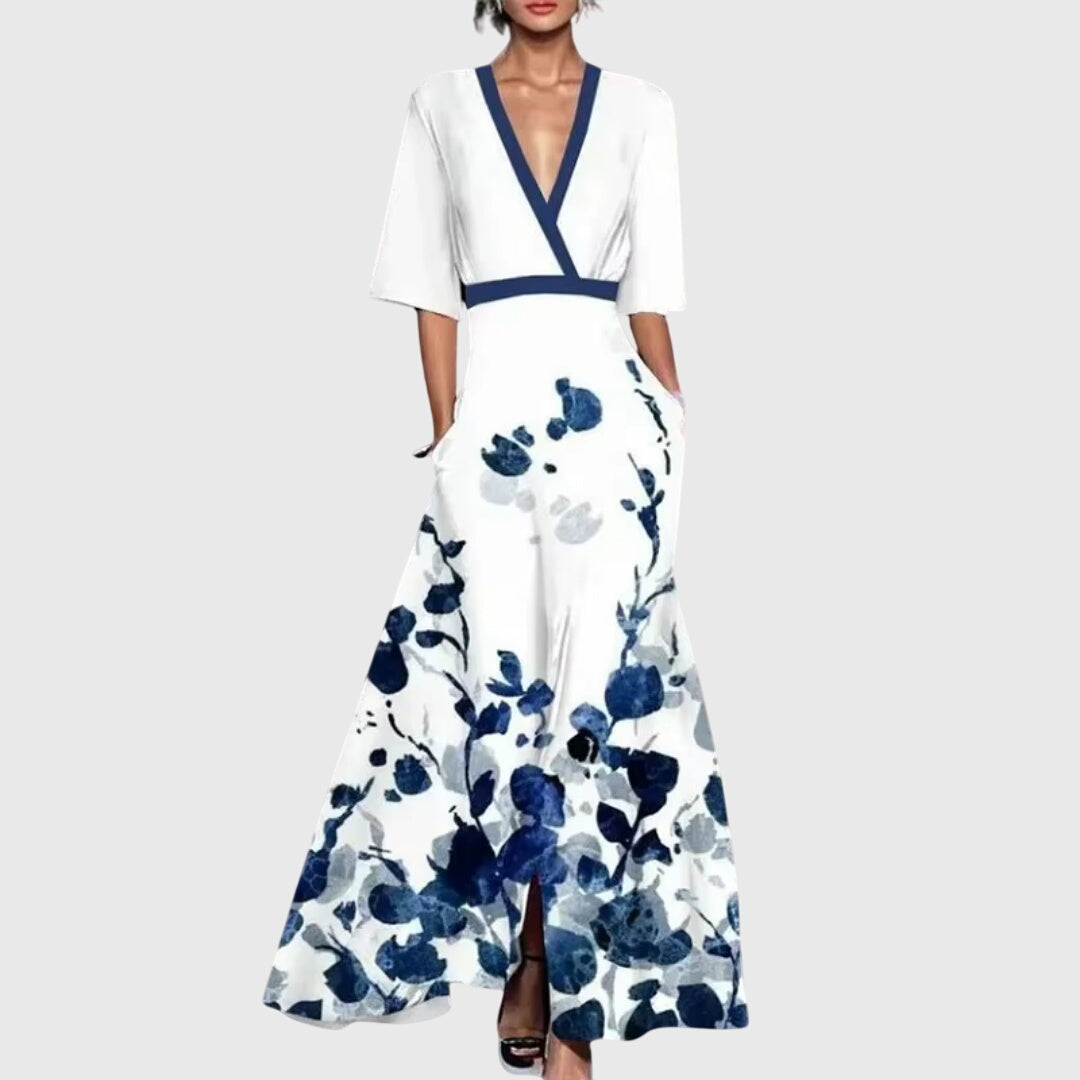 Floral Print Surplice V-Neck Wide Leg Two Piece Set
