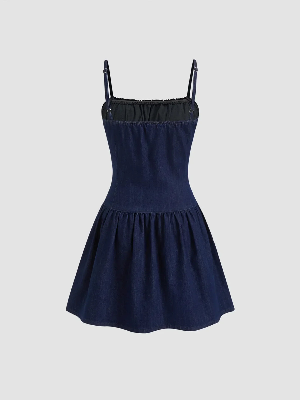 Denim-Look Ruched Bust Button Front Cami Skater Mini Dress 4