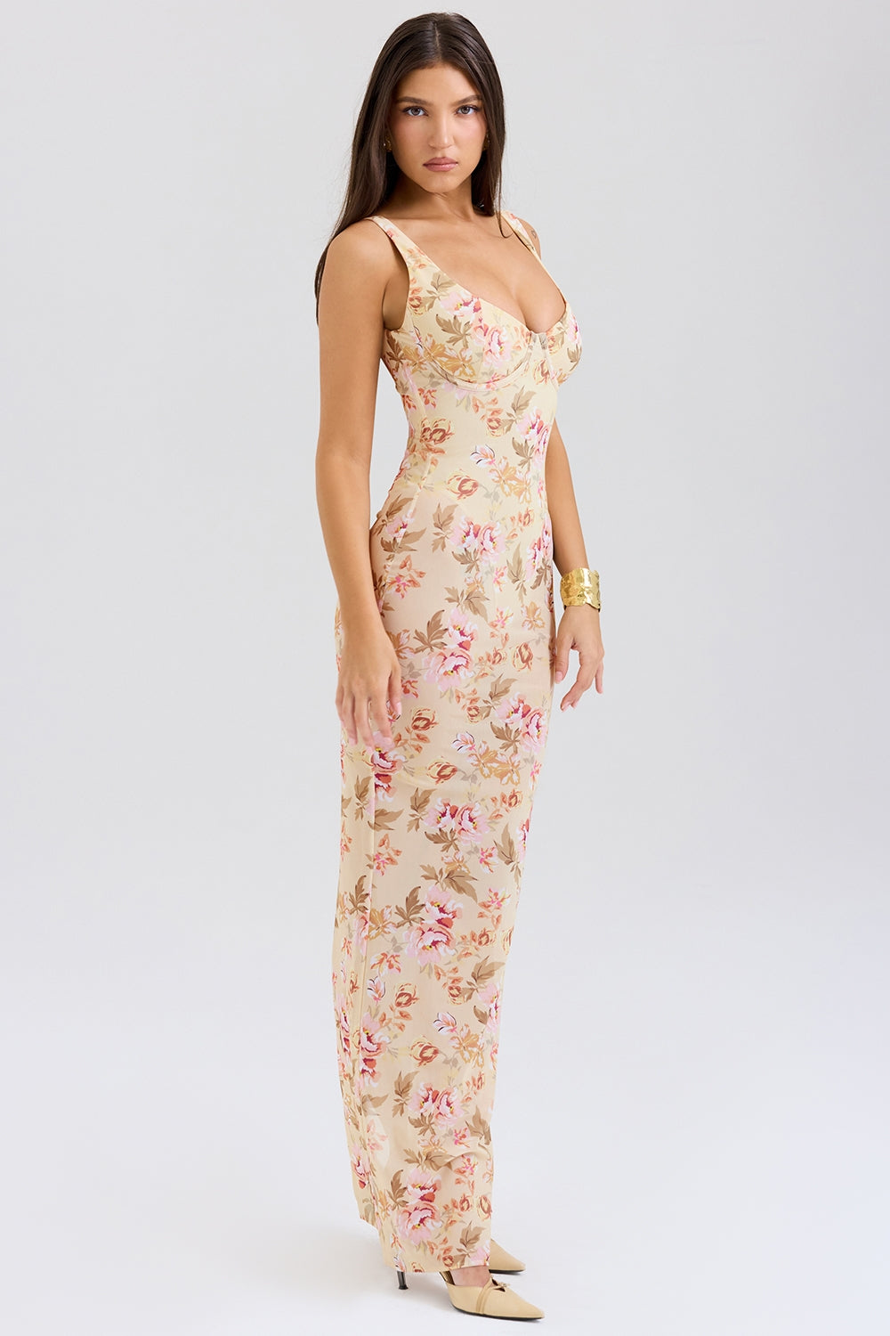 Floral Print Underwire Bust Bodycon Mermaid Maxi Dress 5