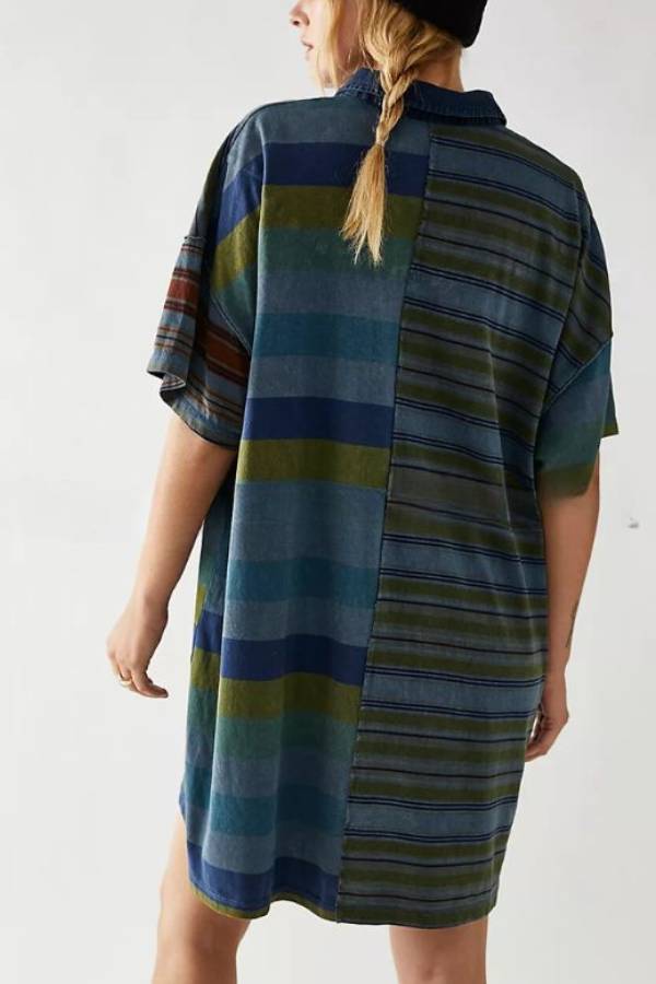 Tatiana Effortless Casual Dress with Mediumength Sleeves, Lapels and Contrasting Stripes Premium Wardrobe Essential
