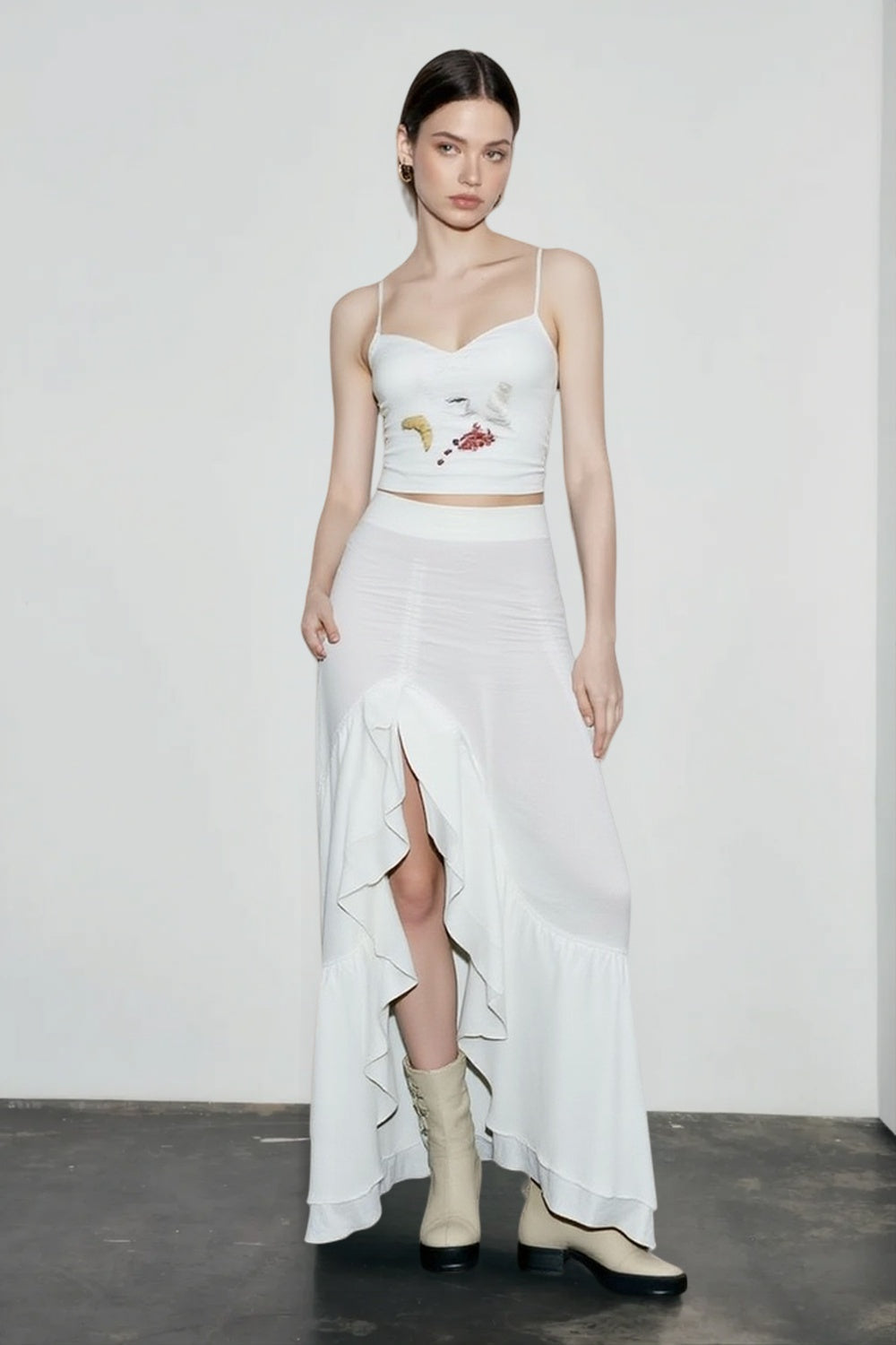 Cotton Asymmetric Slit Maxi Skirt