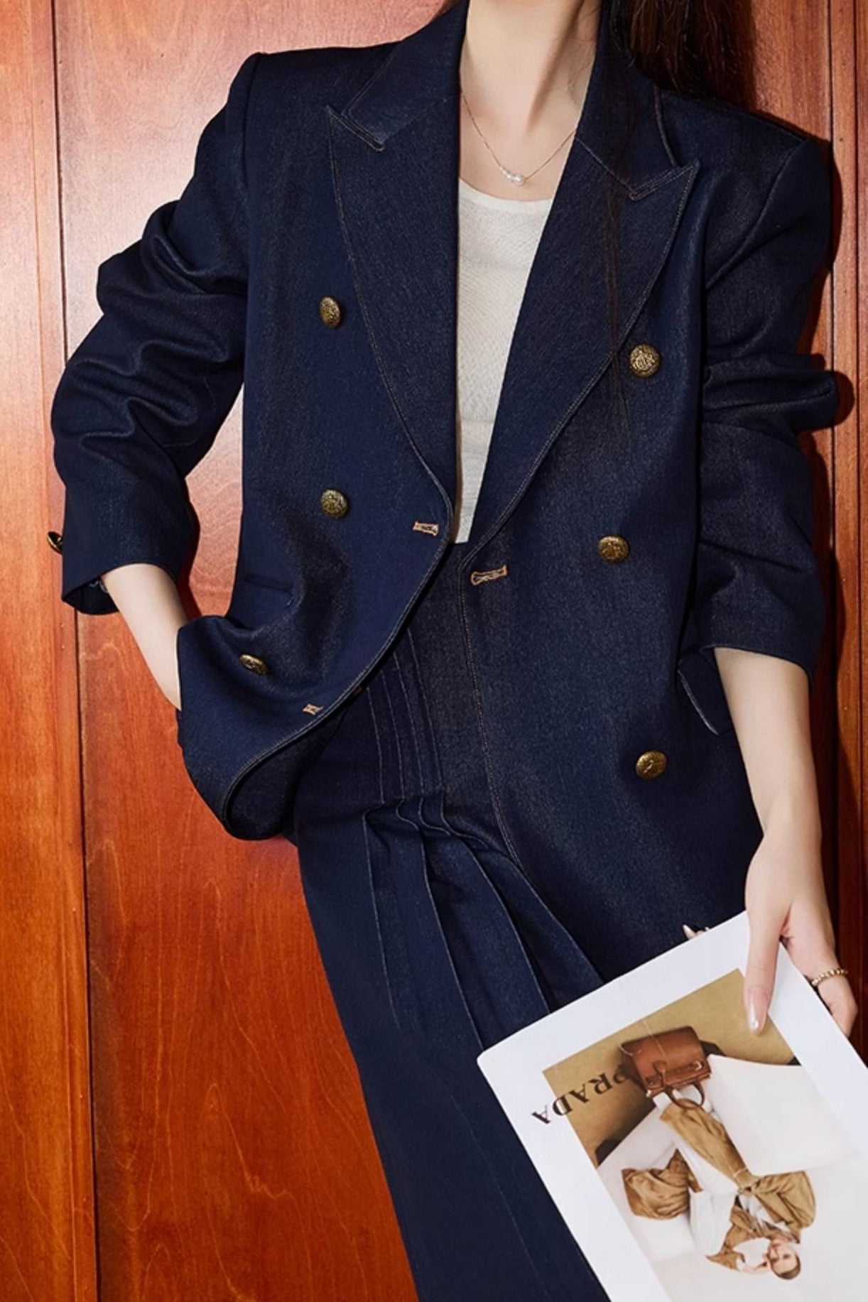 Double Breasted Twill Blazer