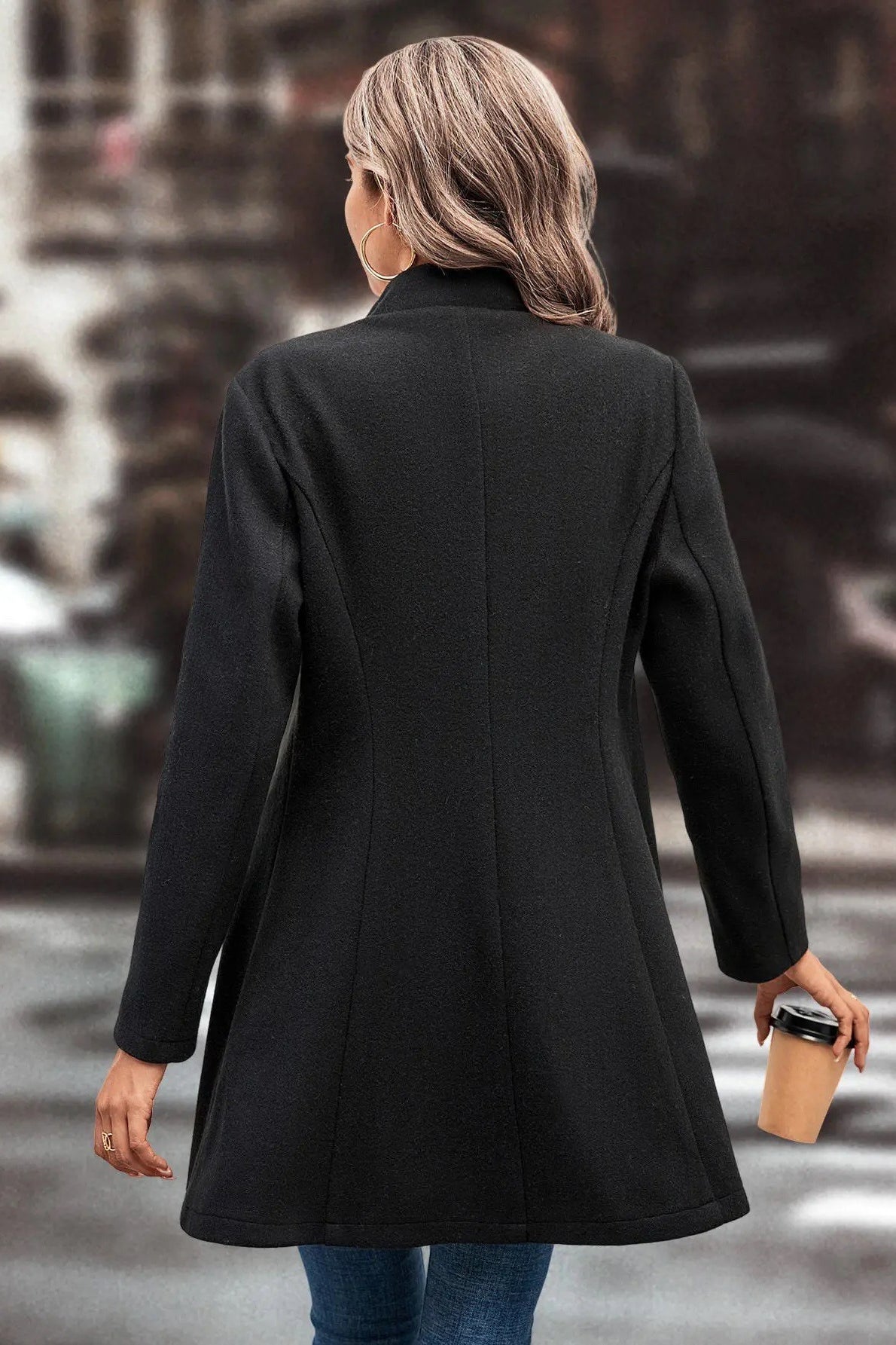 Notched Lapel Single Breasted Fit and Flare Longline Coat 6