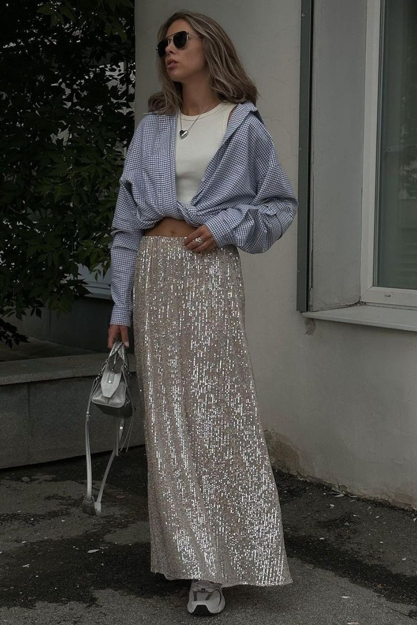 Glitter Sequin A-Line Midi Skirt
