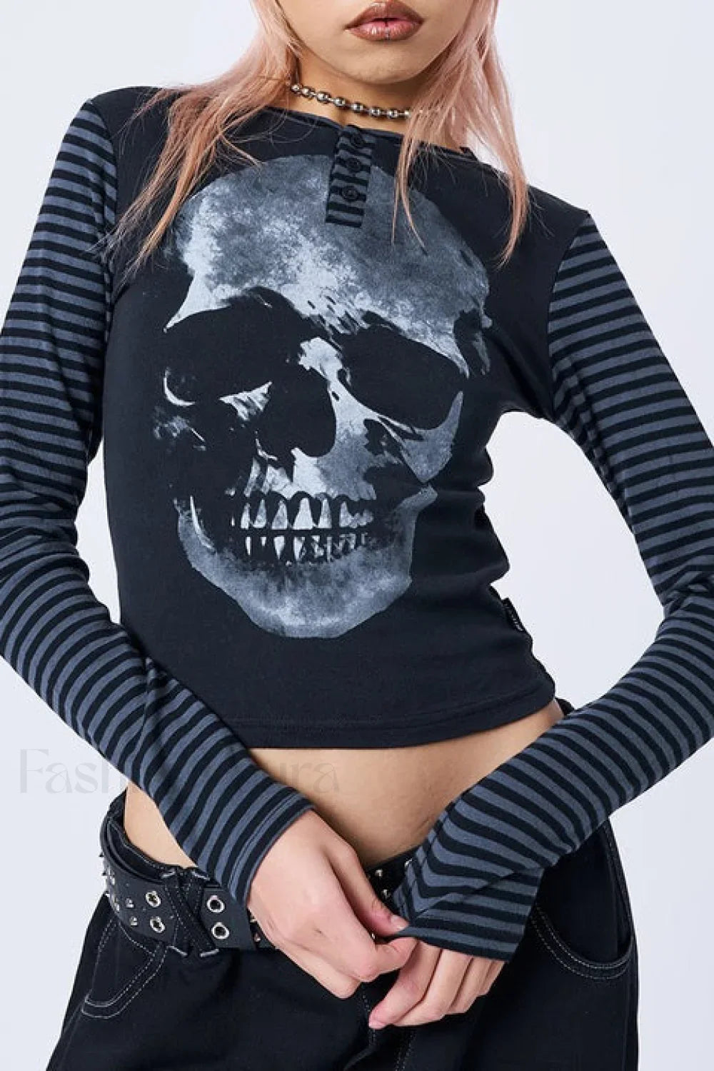Abstract Skull Stripe T-Shirt