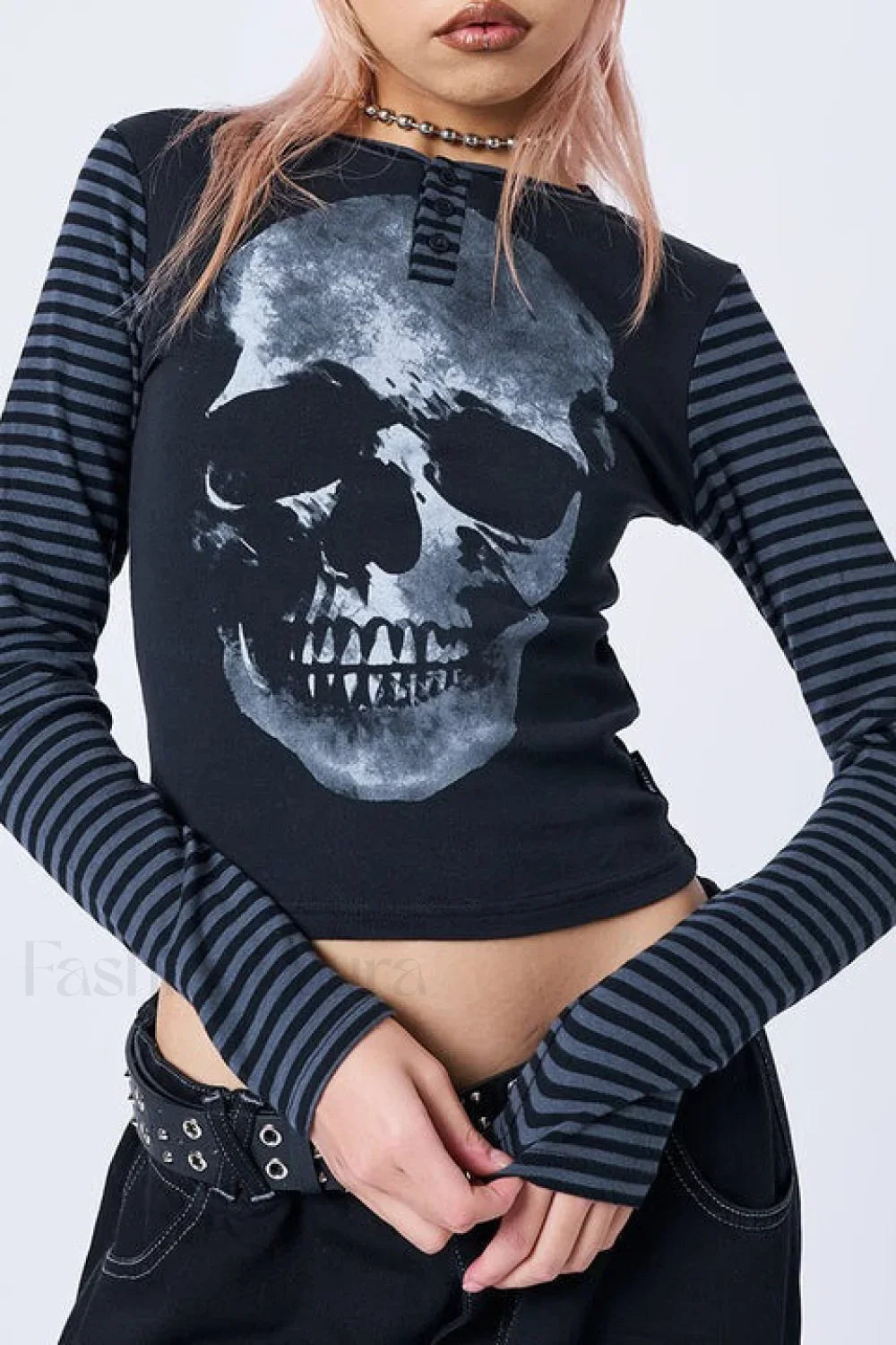 Abstract Skull Stripe T-Shirt