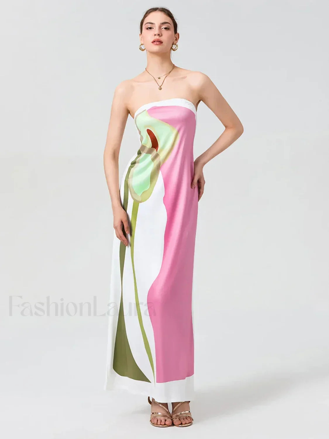 Abstract Strapless Loose Maxi Dress