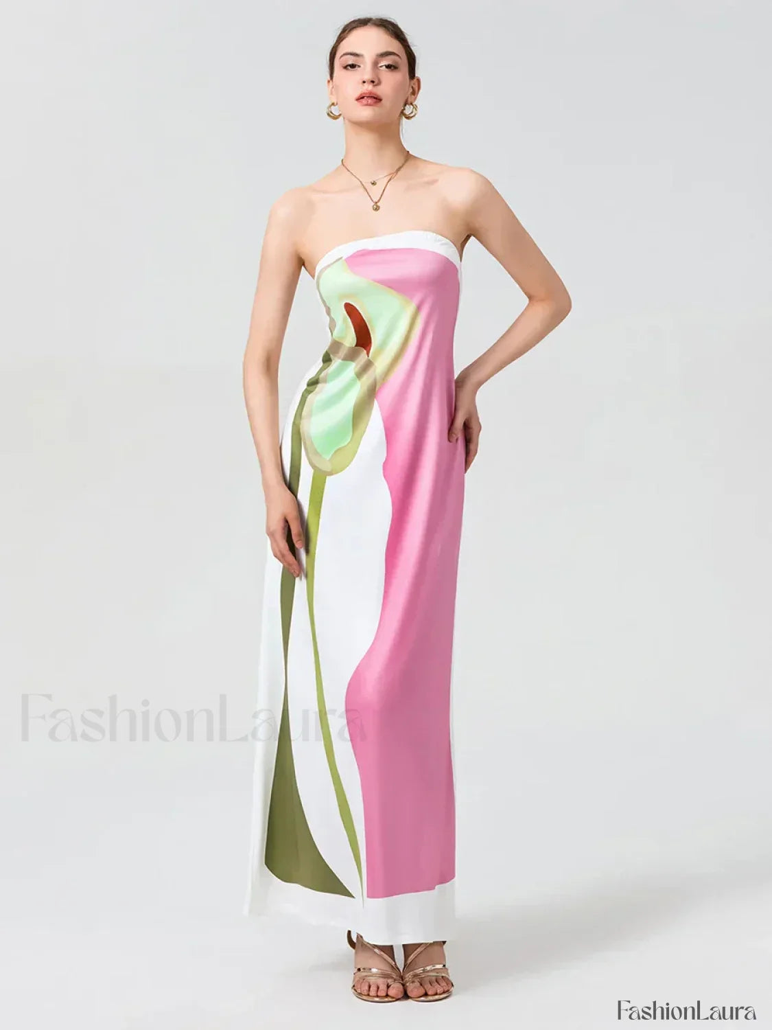 Abstract Strapless Loose Maxi Dress