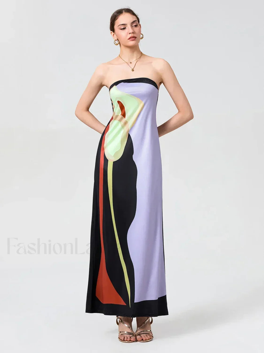 Abstract Strapless Loose Maxi Dress