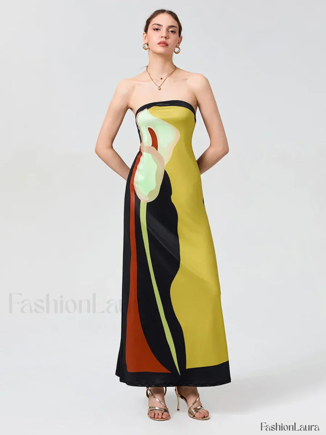 Abstract Strapless Loose Maxi Dress