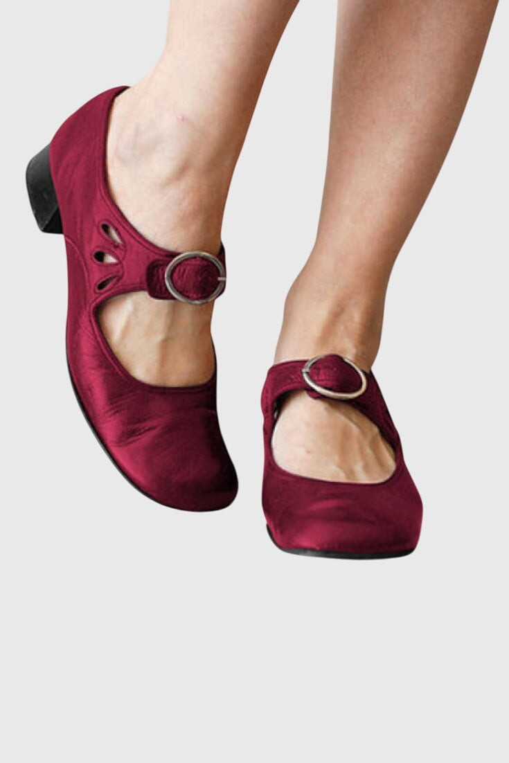 Square Toe Buckle Strap Low Block Heel Mary Jane Pumps