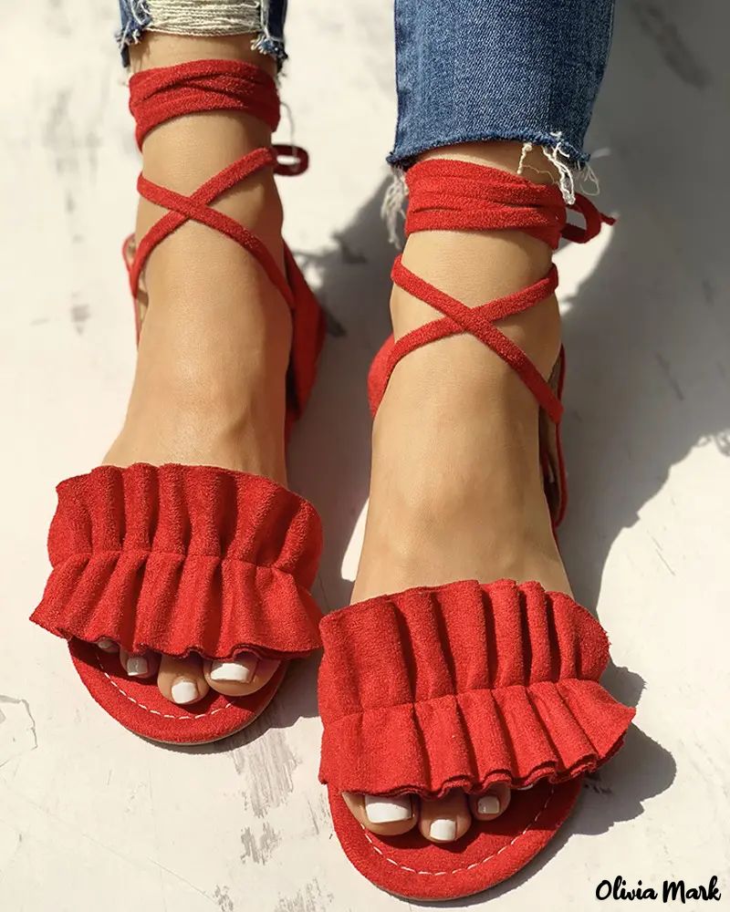 Ruffled gathered suede flat sandals