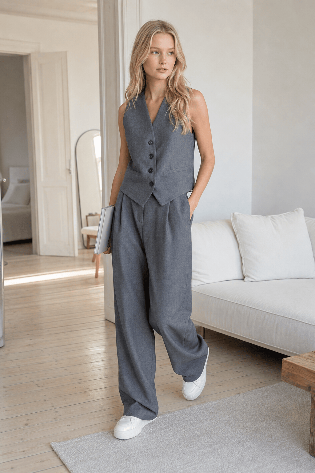 Solid Structured Graceful Suit Vest