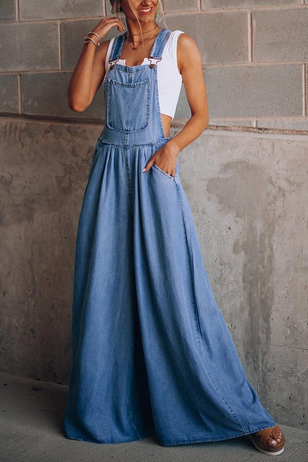 Denim Wide-leg Overalls Jumpsuit