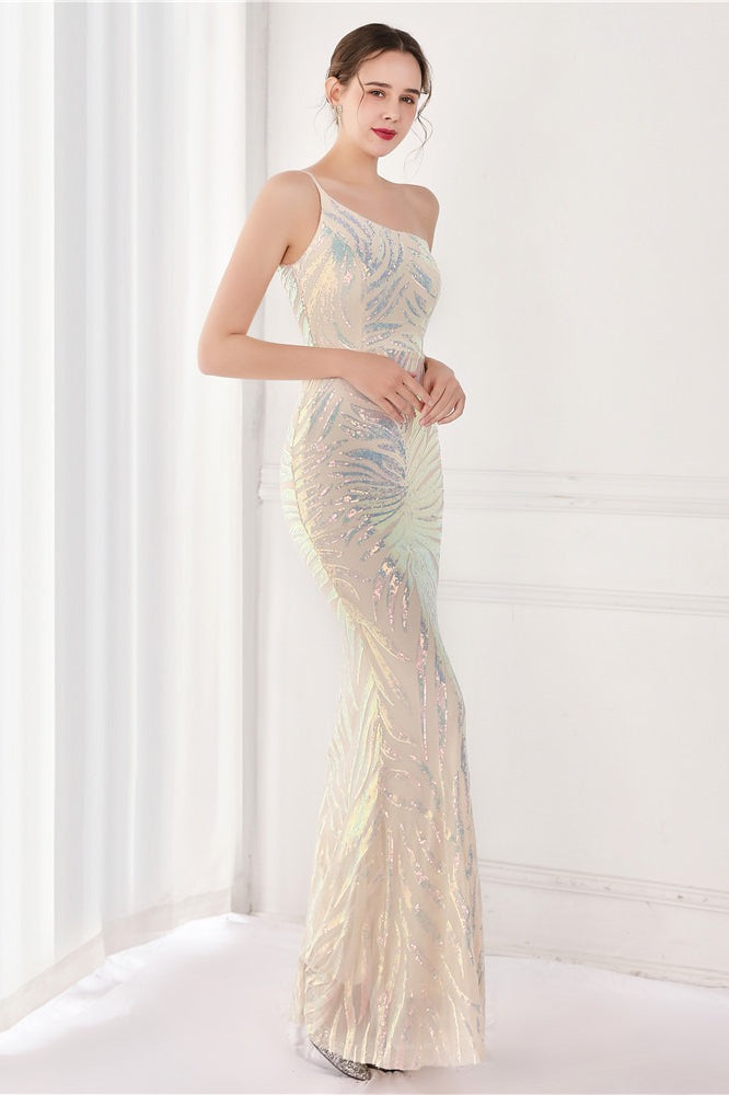 Sequin One Shoulder Mermaid Evening Gown