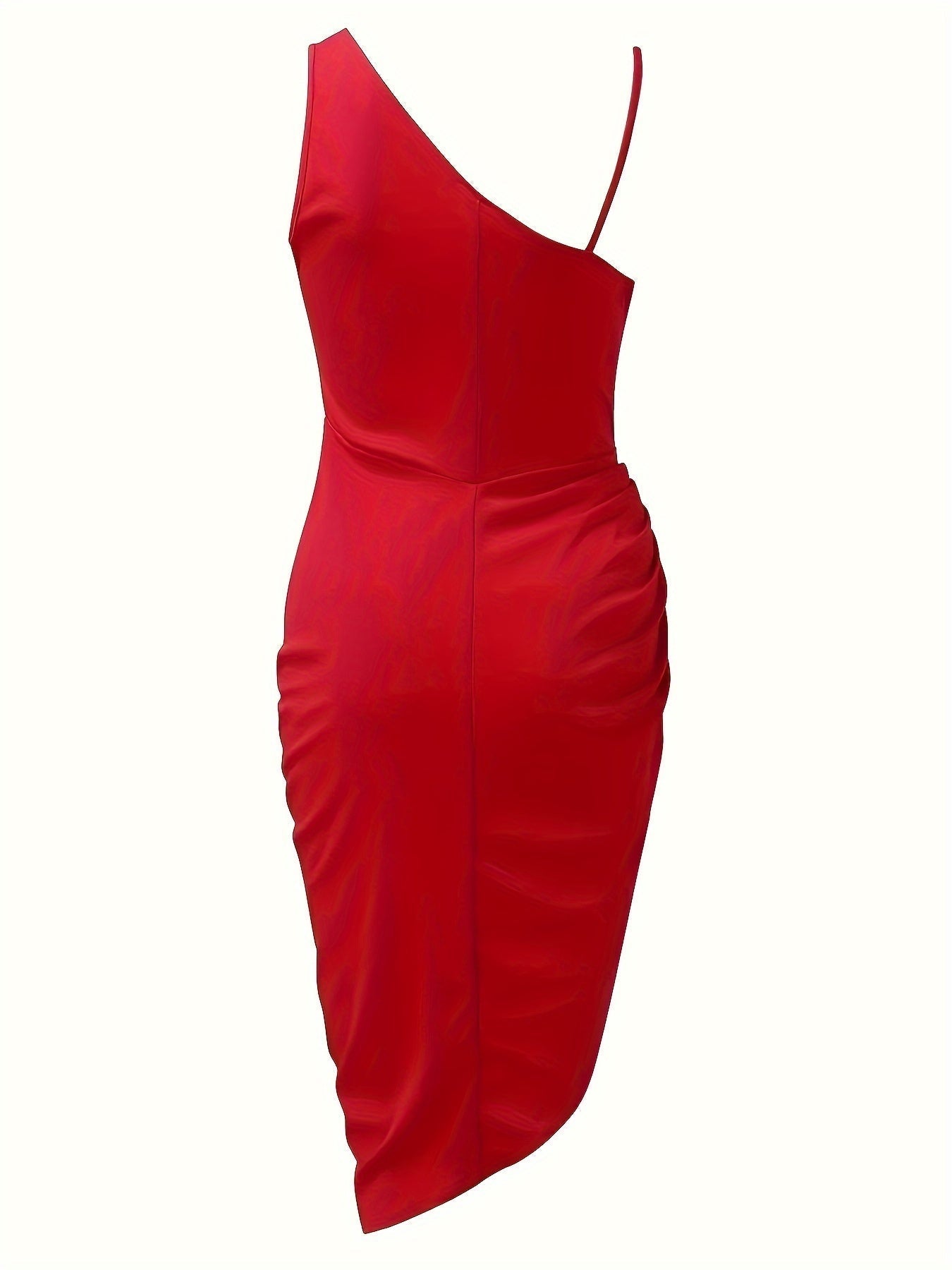 One Shoulder Sequin Panel Ruched Wrap Tulip Hem Cocktail Midi Dress