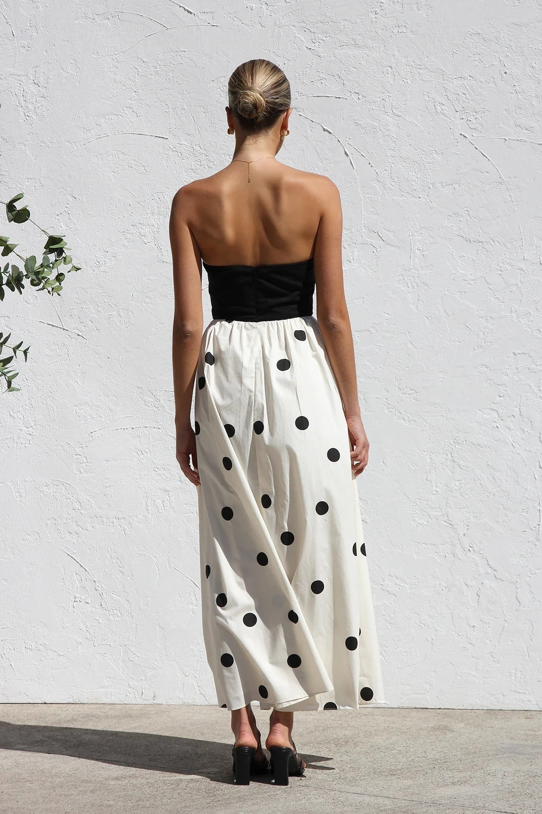 Polka Edition Dot Print Strapless ALine Maxi Dress