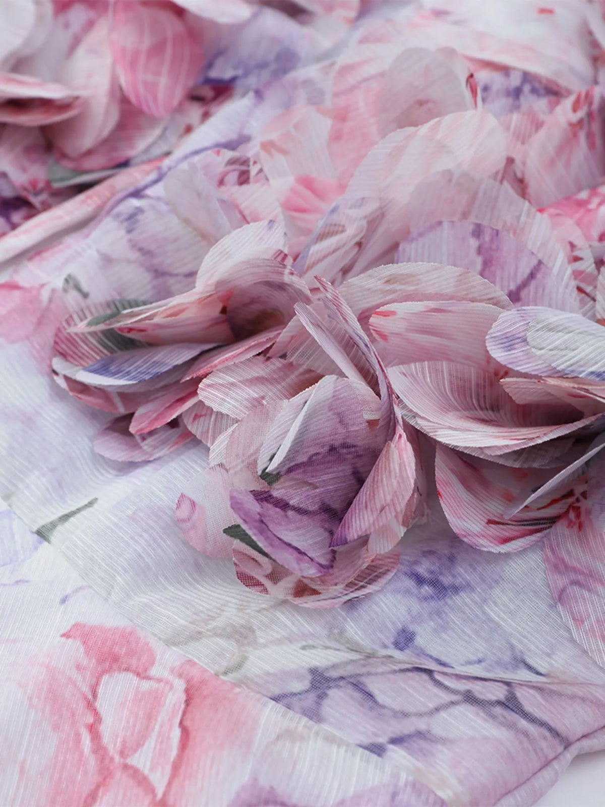 Floral Print Organza Deep V-Neck Puff Sleeve Ruffle Mini Dress 6