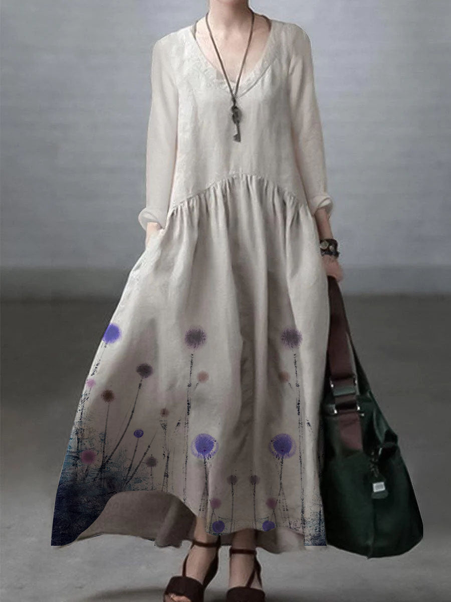 Oversized V-Neck Long Sleeve Relaxed Fit Maxi Dress