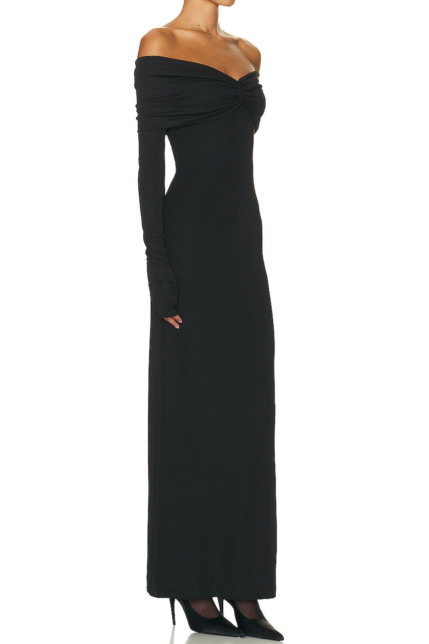 Off Shoulder Ruched Fold Long Sleeve Mermaid Maxi Dress 20