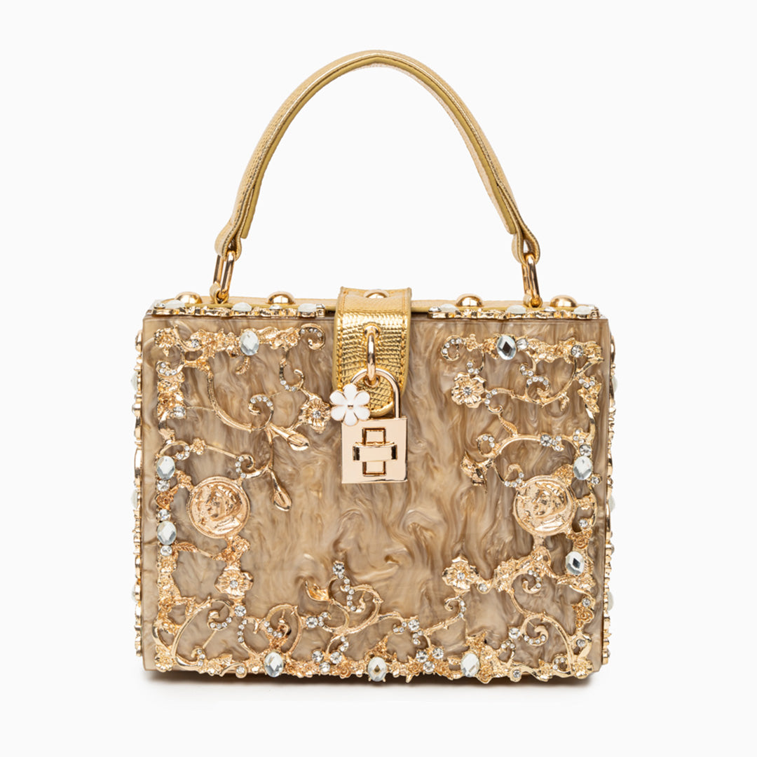 Crystal Embellished Top Handle Box Clutch