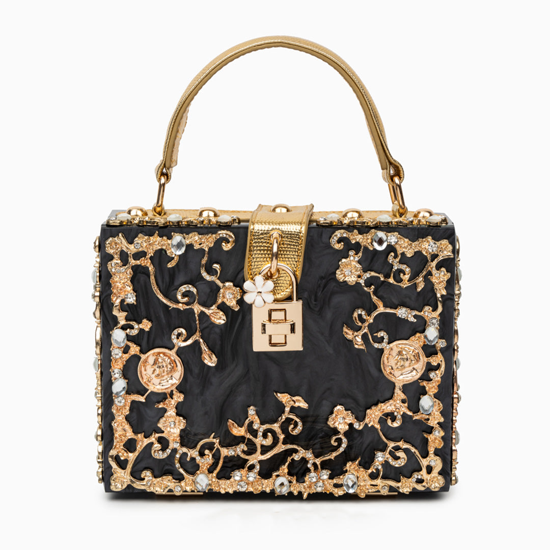 Crystal Embellished Top Handle Box Clutch