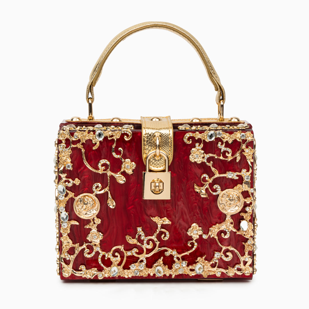 Crystal Embellished Top Handle Box Clutch