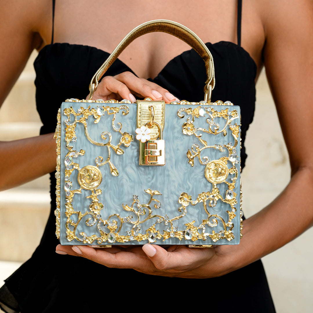 Crystal Embellished Top Handle Box Clutch