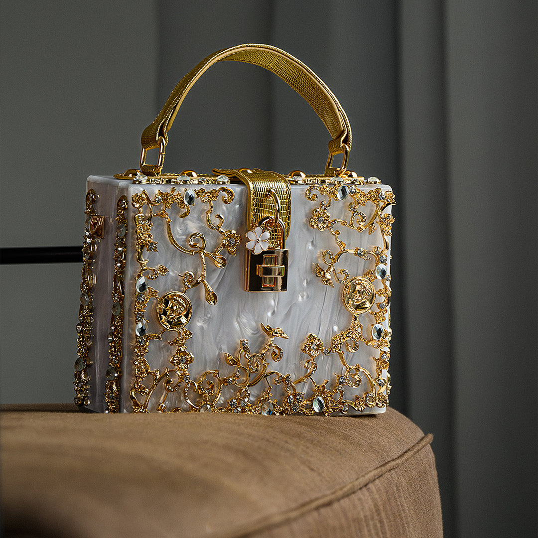 Crystal Embellished Top Handle Box Clutch