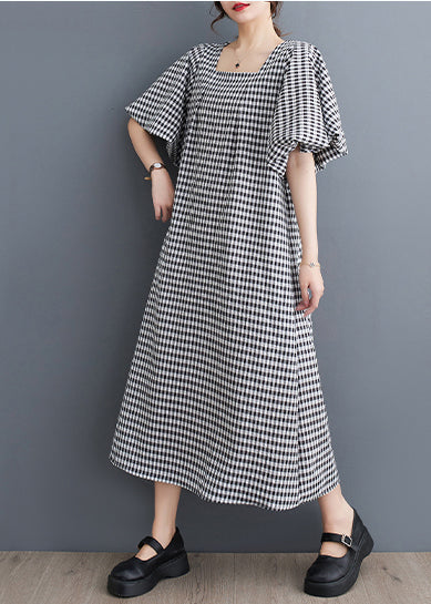 Gingham Square Neck Flutter Sleeve A-Line Shift Midi Dress